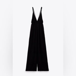New Zara Braided Strap Black Backless Jumpsuit Size Small